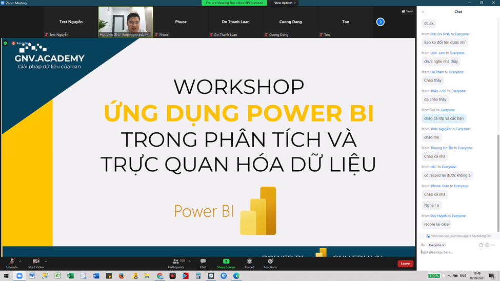 Workshop Online về Power bi ngày 18/9